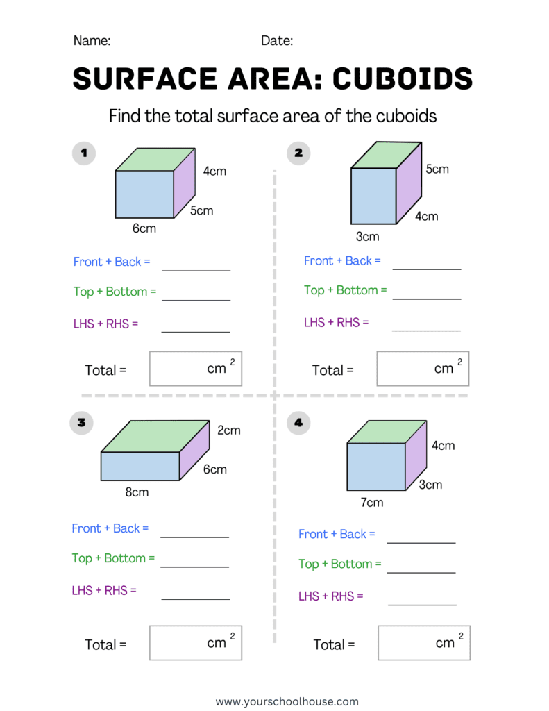 image of Free PDF Surface Area of Cuboids - Printable Worksheet