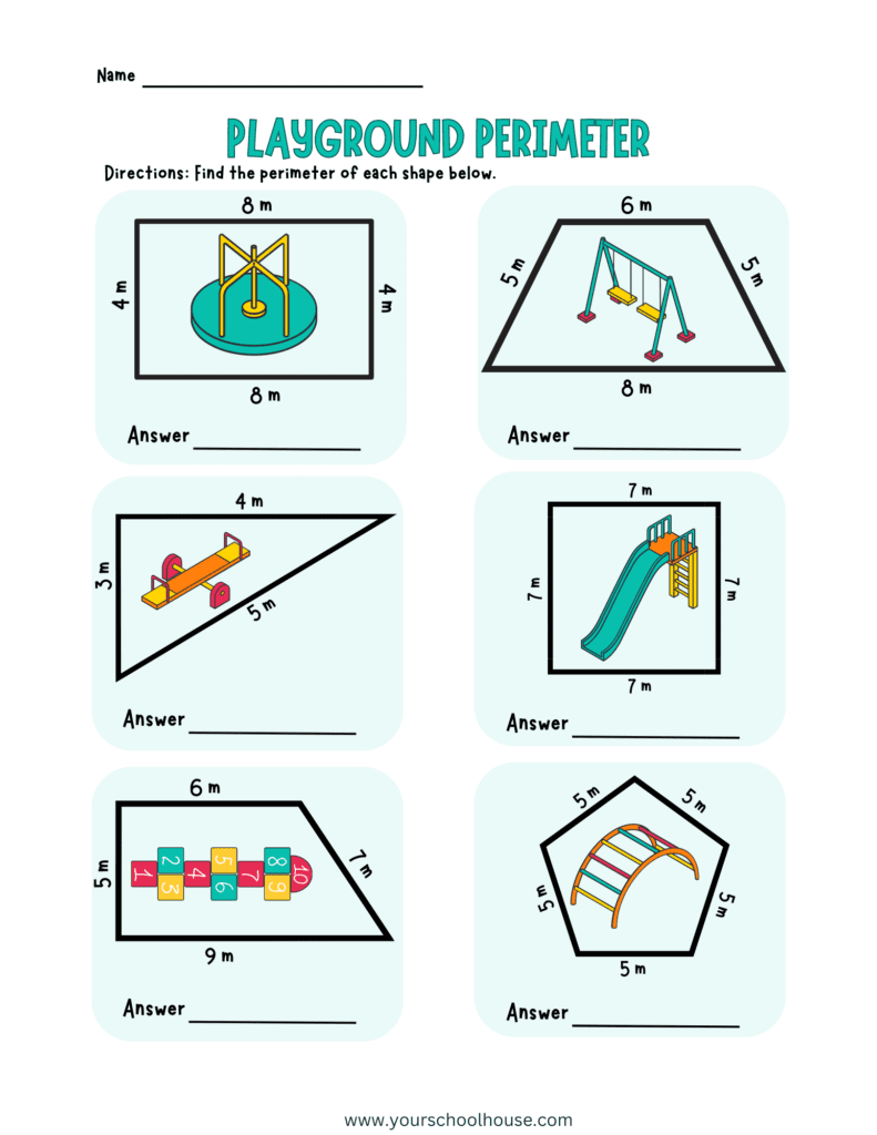 image of Free Printable Colorful PDF Worksheet Playground Perimeter