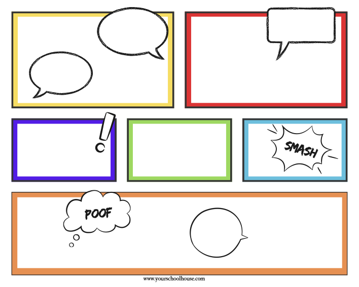 image of Free Printable PDF Colorful Blank Comic Strip Worksheet