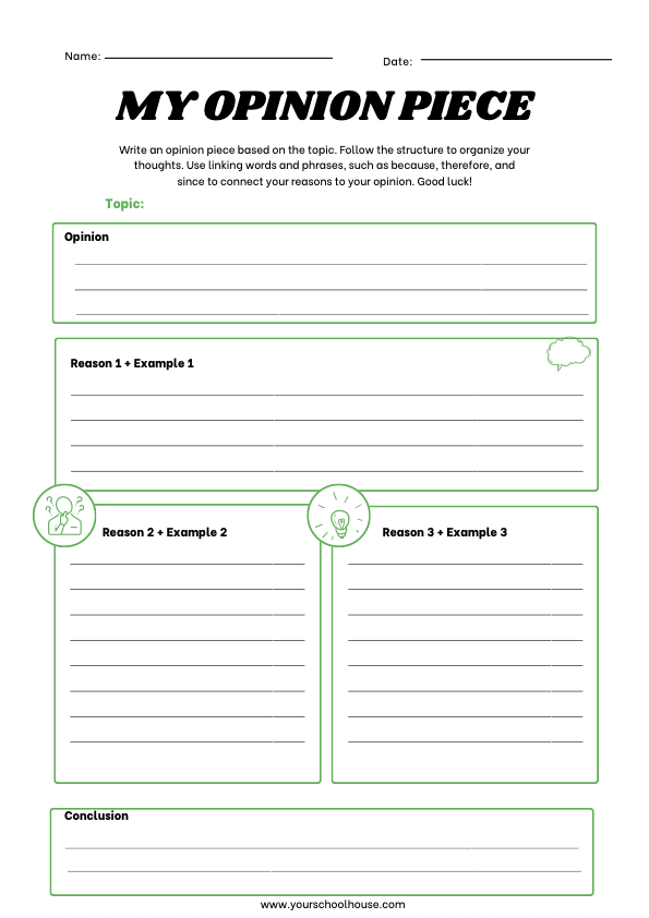 image of Free Printable PDF Simple Opinion Writing Printable Worksheet