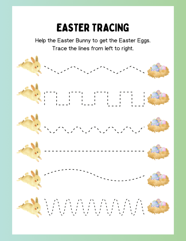 image of Free Printable PDF Cute Easter Preschool Tracing Activity