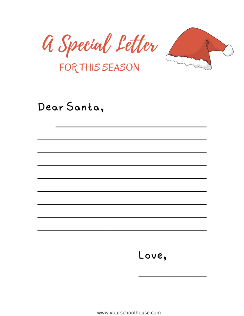 image of Free Printable Red and White PDF Worksheet Christmas Themed Letter to Santa