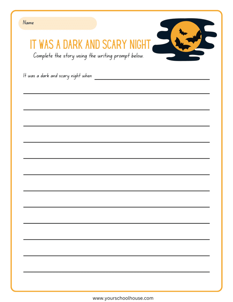 image of Free Printable PDF Worksheet Halloween Themed Writing Prompt and Template