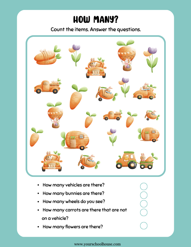 image of Free Printable PDF Cute Easter Kindergarten Counting Activity