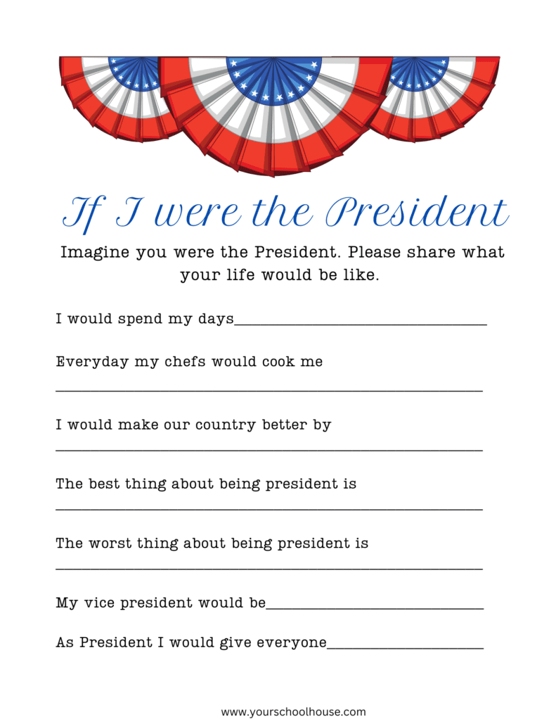 image of Free Printable PDF Worksheet "If I Were the President"