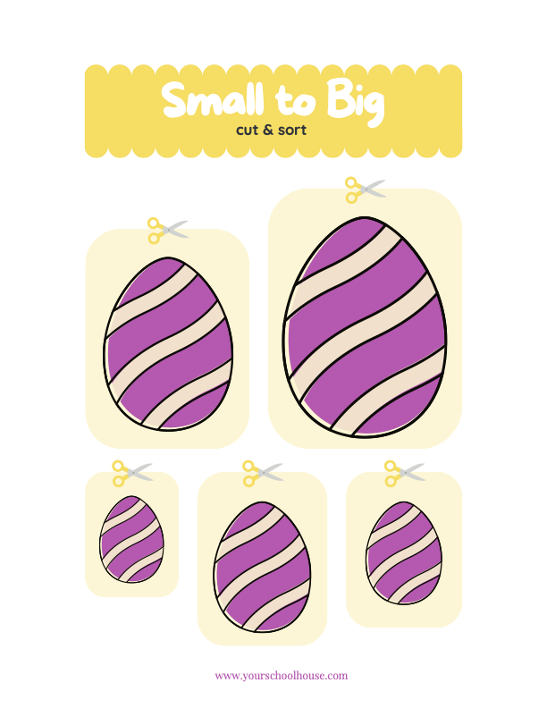 Image Free Printable PDF Simple Easter Themed Worksheet Small to Big Cut and Sort for Preschool