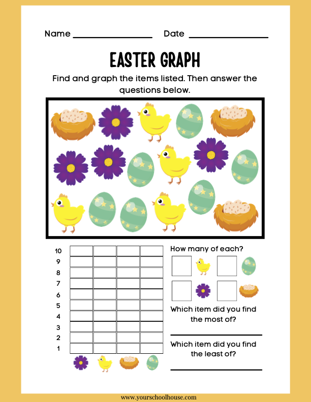 Image of Free Printable PDF Worksheet Colorful Easter/ Spring Themed Math Graphing