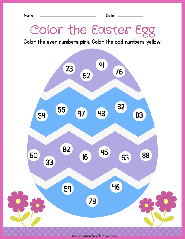 Image of Free Printable PDF Even and Odd Numbers Color the Easter Egg Math