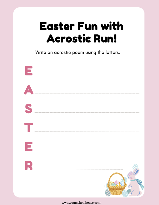 Image Free Printable PDF Pink Cute Easter Acrostic Poem Writing Worksheet