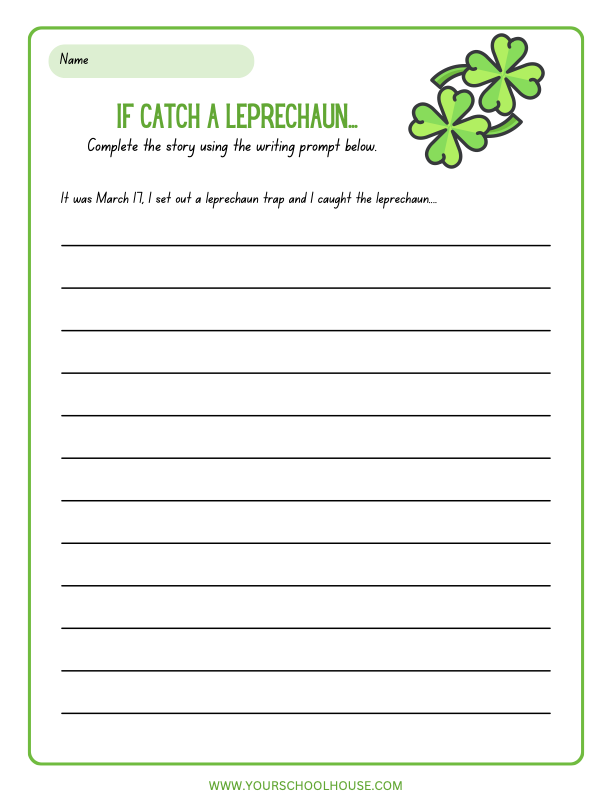 image of Free Printable PDF Worksheet St. Patrick's Day Writing Prompt