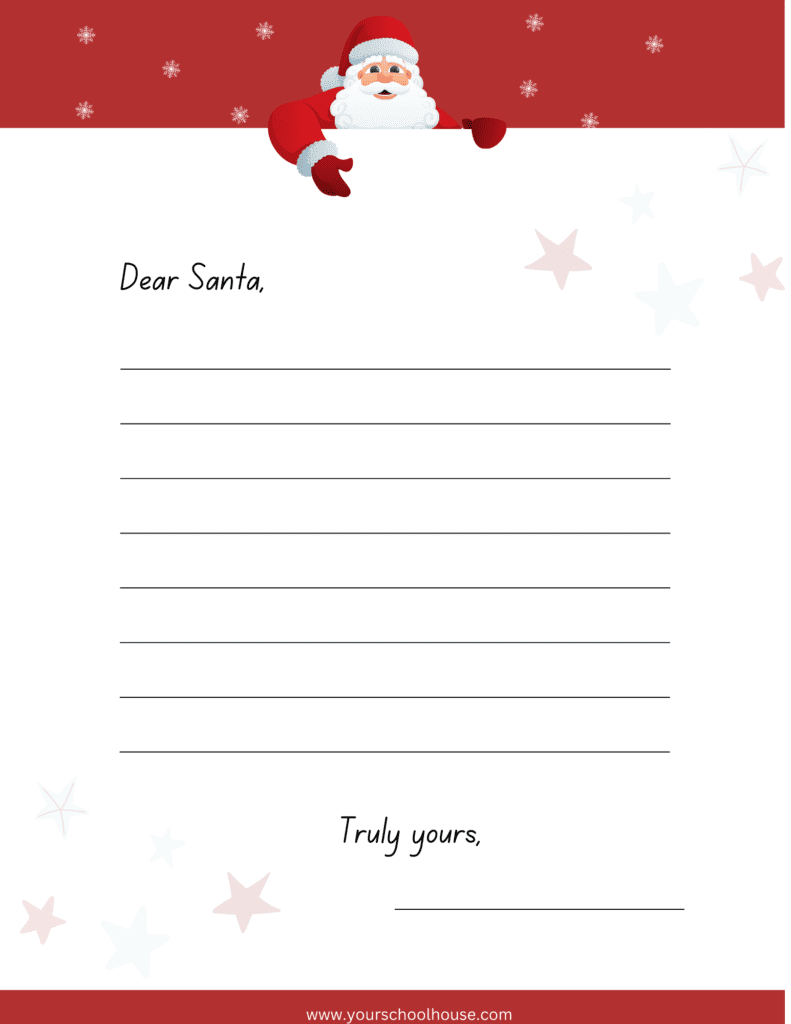 image of Free Printable Red and White PDF Worksheet Christmas Themed Letter to Santa