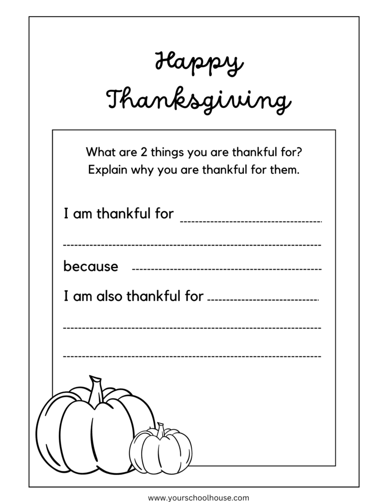 Free Thanksgiving PDF Writing Template Page with Writing Prompt