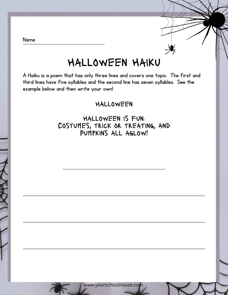 image of Free Printable Halloween Haiku Template for Spooky Poetry Writing