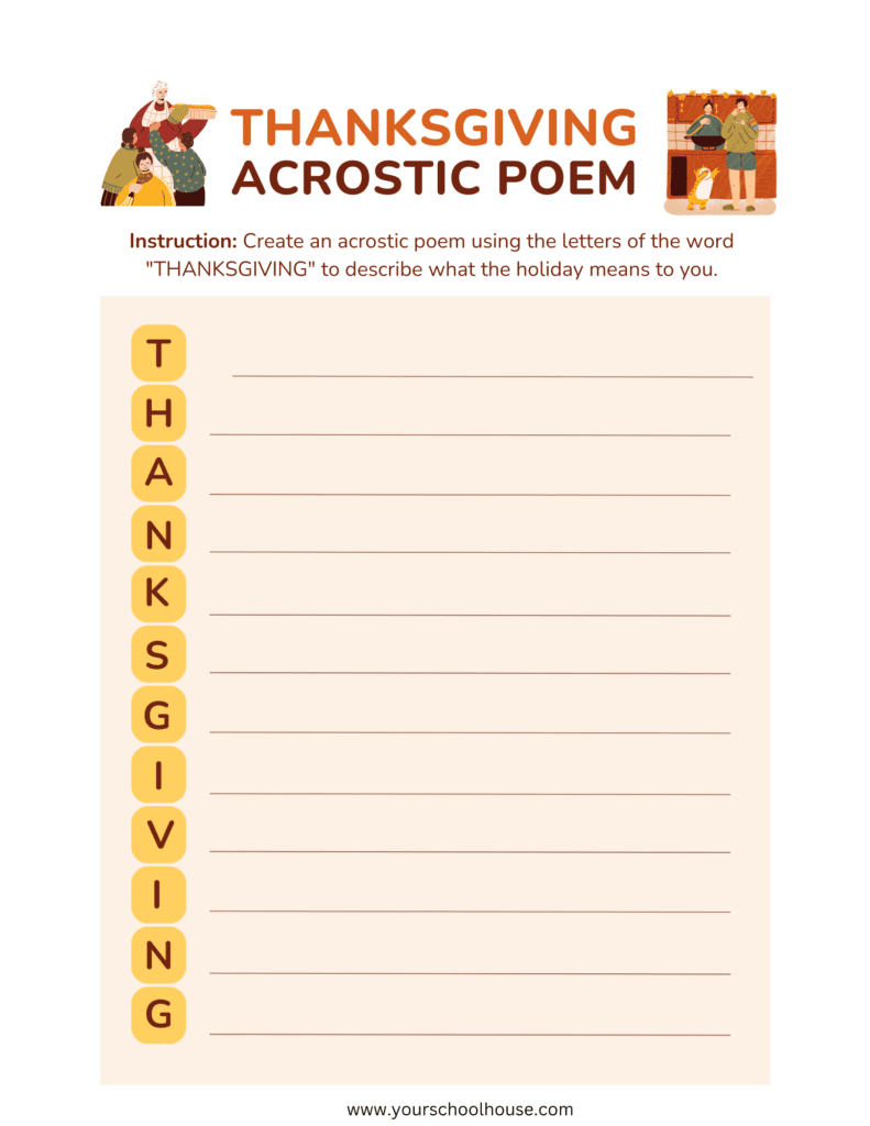 Free Printable PDF Thanksgiving Themed Acrostic Poem Template