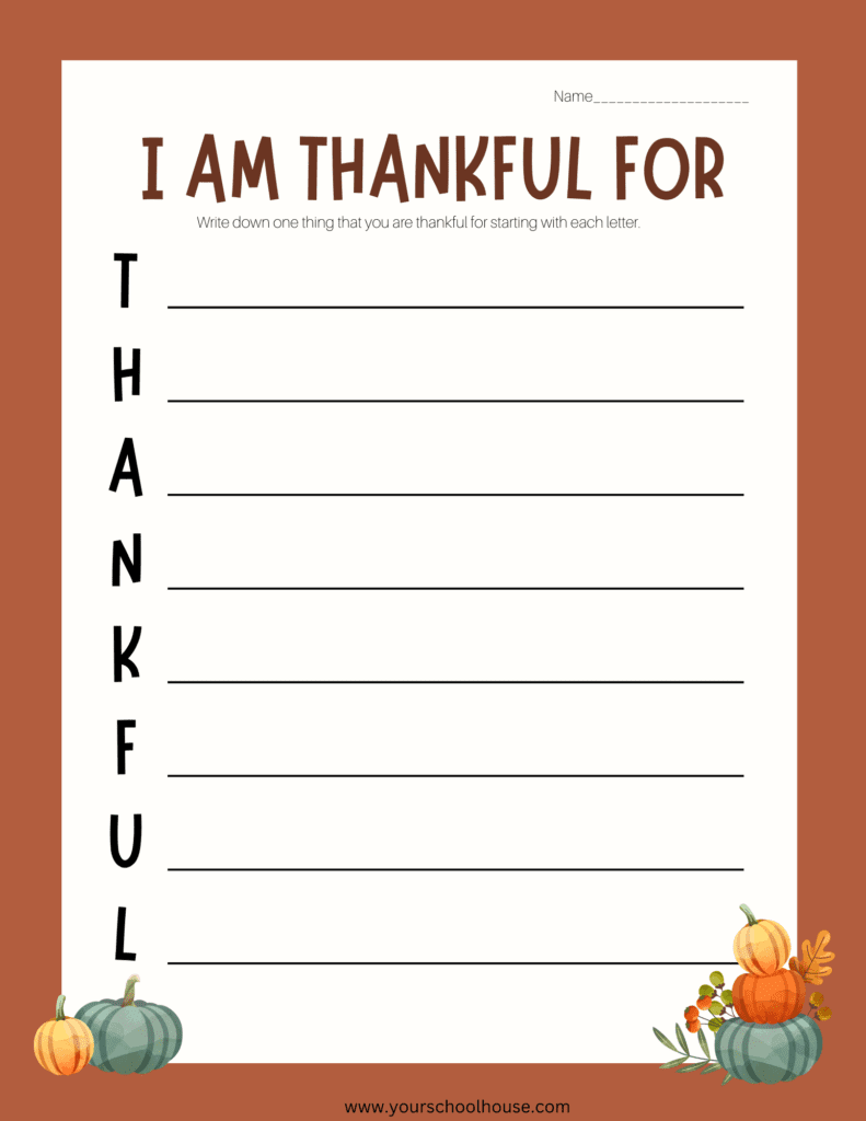 Image of Free Printable PDF Thanksgiving Themed Acrostic Poem Template