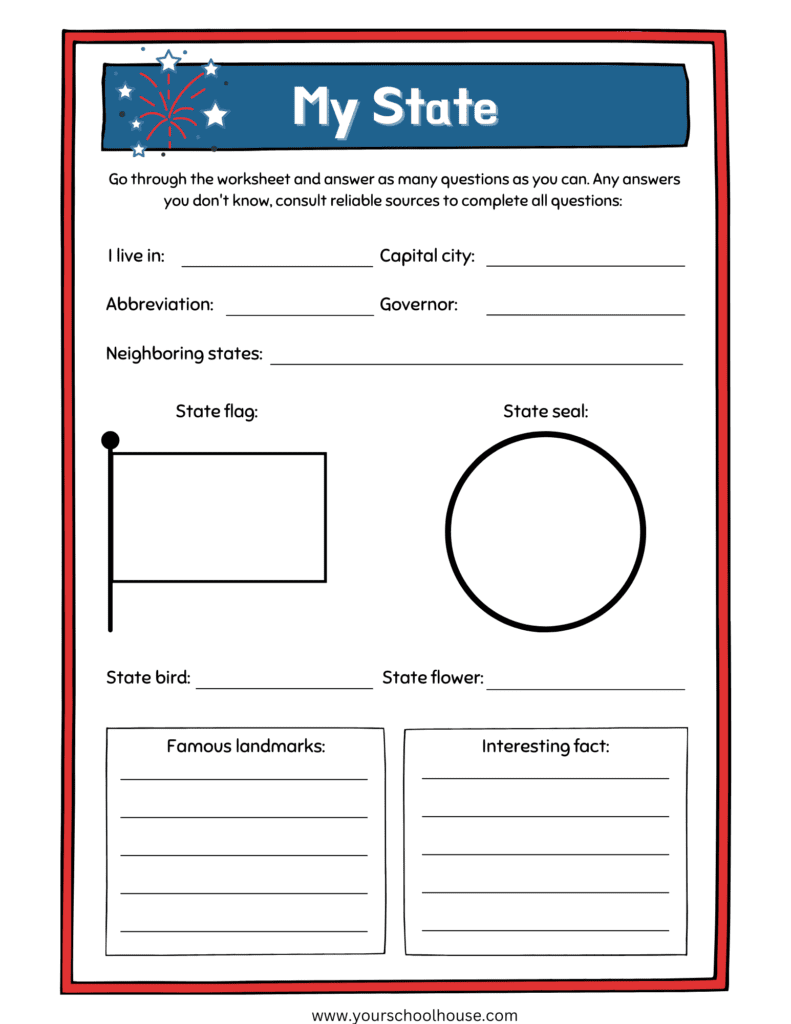 image of Free Printable PDF Worksheet "My State"