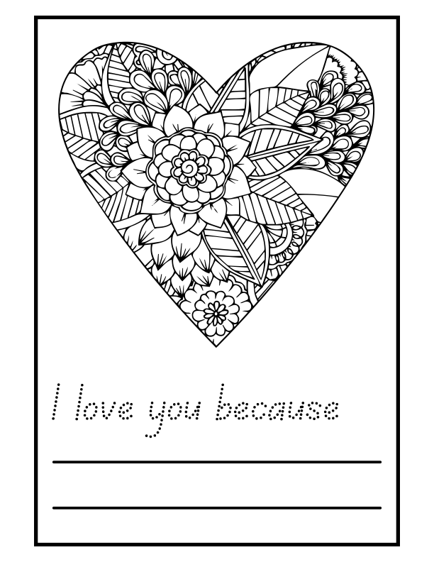 image of Free Printable PDF Valentine's Day Coloring Worksheet and Sentence Starter