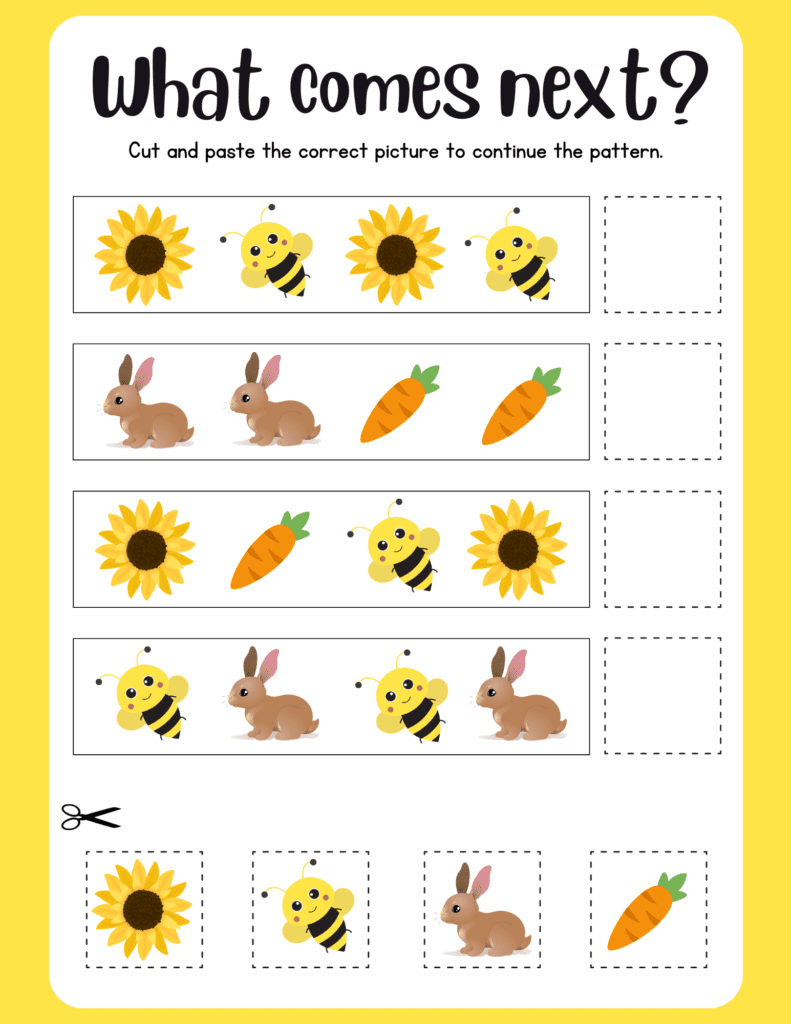 image of Free Printable PDF Yellow Colorful Pattern Math Worksheet