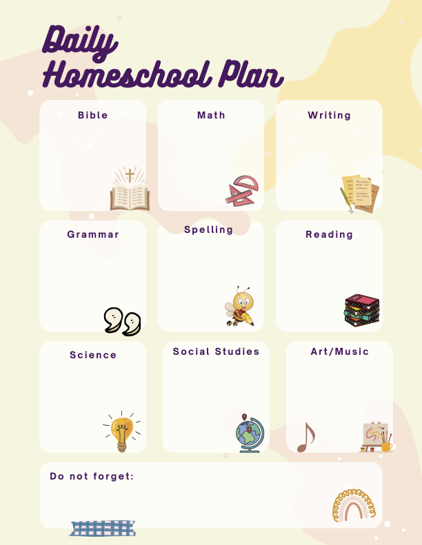 image of Free Printable PDF Yellow Cute Colorful Illustrated Weekly Schedule Planner