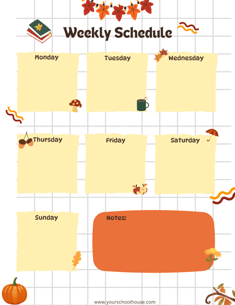 image of Free Printable PDF Yellow Cute Colorful Illustrated Weekly Schedule Planner