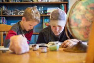 Brothers Reading a From Picture Book