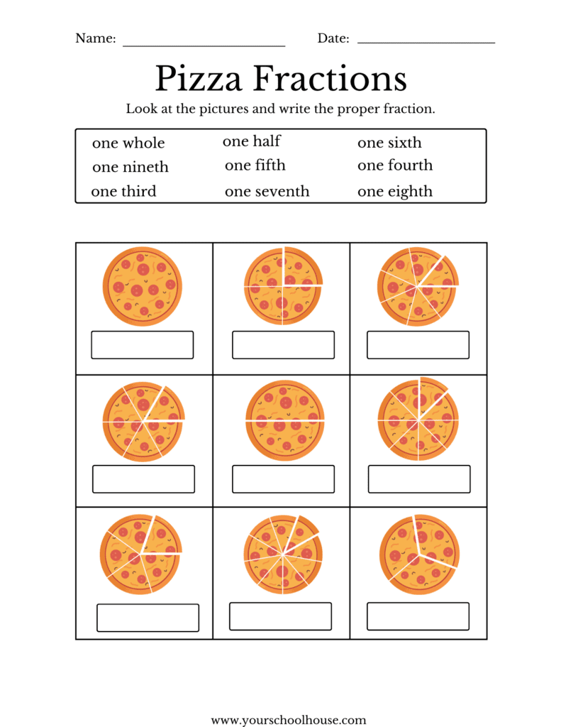 Orange White Illustrative Pizza Fraction Activity Worksheet