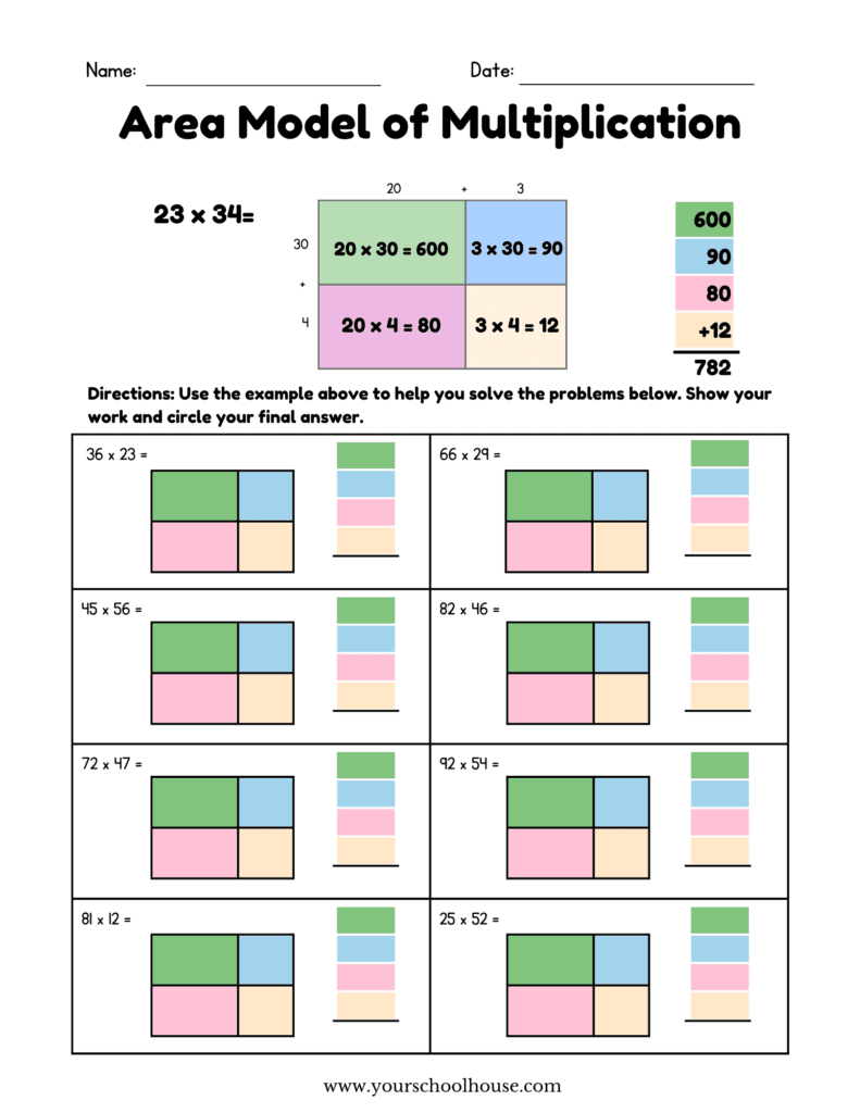 Double Digit Multiplication Math Worksheet