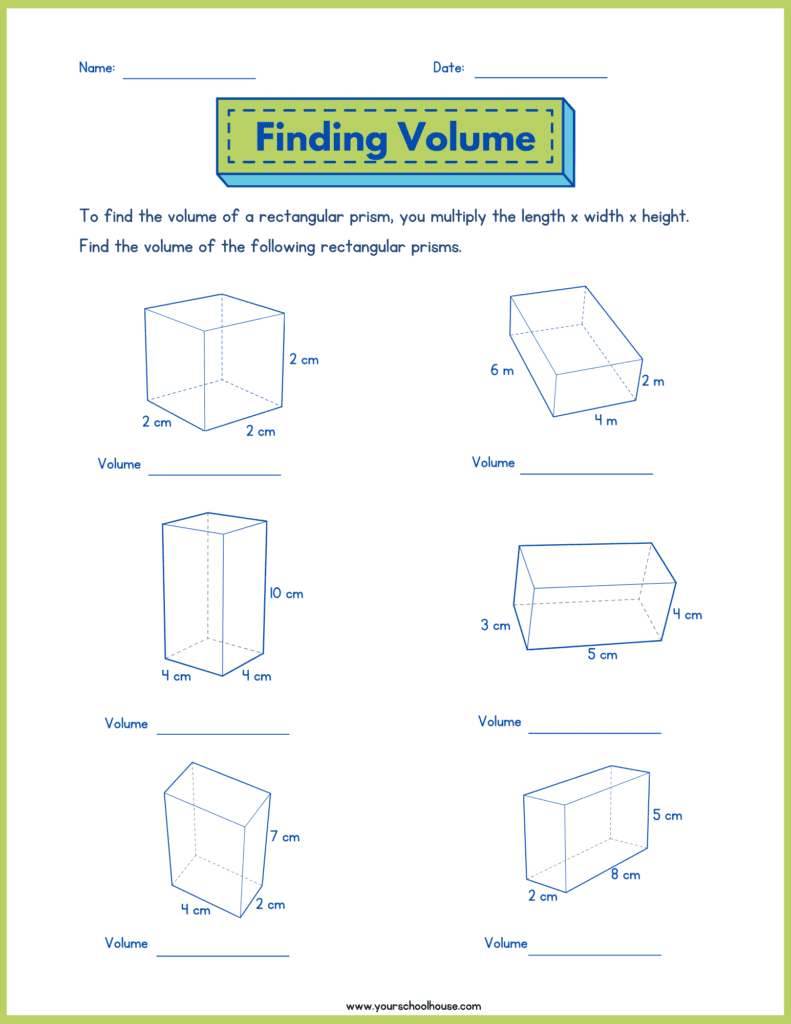 Volume Math Worksheet