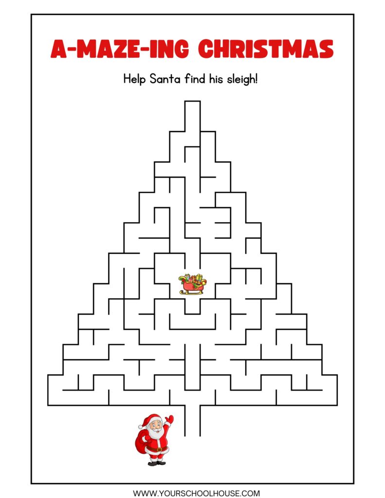 Red Amazing Christmas Maze Worksheet